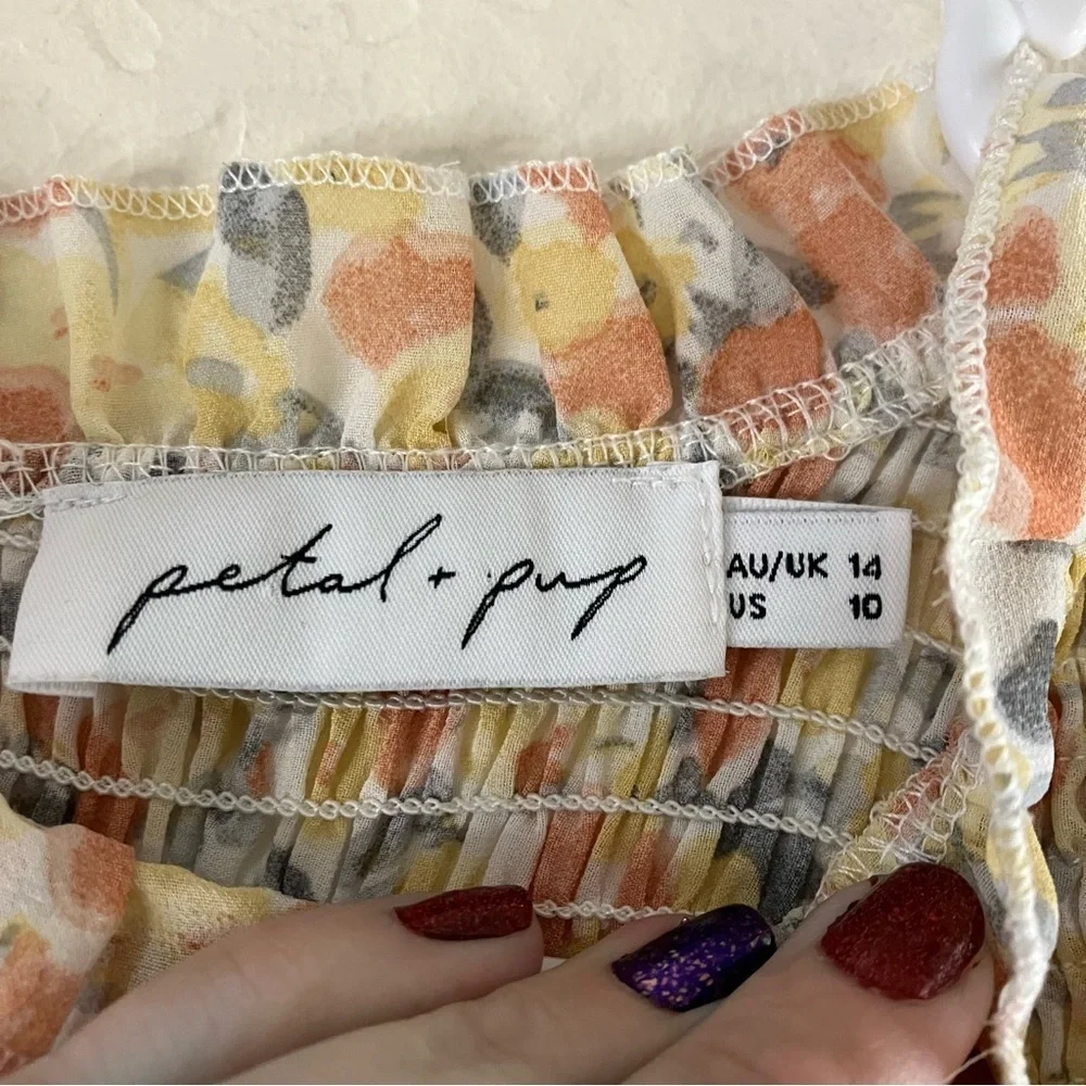 EUC, Petal & Pup Yellow Pleated Mini Dress Mock Neck,SZ 10 - Picture 13 of 14